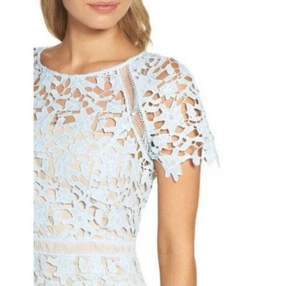 Eliza J Light Blue Floral Lace Short Sleeve Mini Dress 4 Petite Small - Picture 3 of 12
